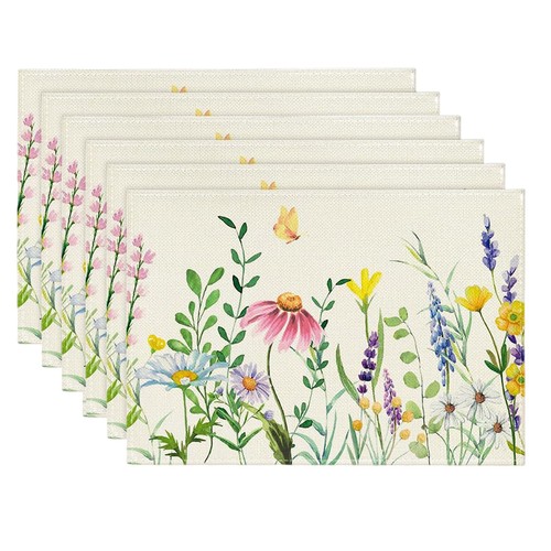 Linen floral placemats set - linen,