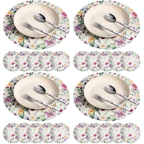 Round linen floral - round, placemats