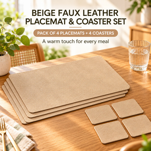 Beige faux leather table - faux,