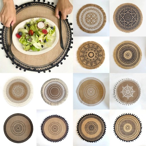 6pcs round 38cm linen - 4/6pcs, table