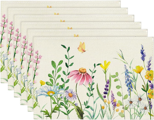 Linen floral placemats set - linen, of