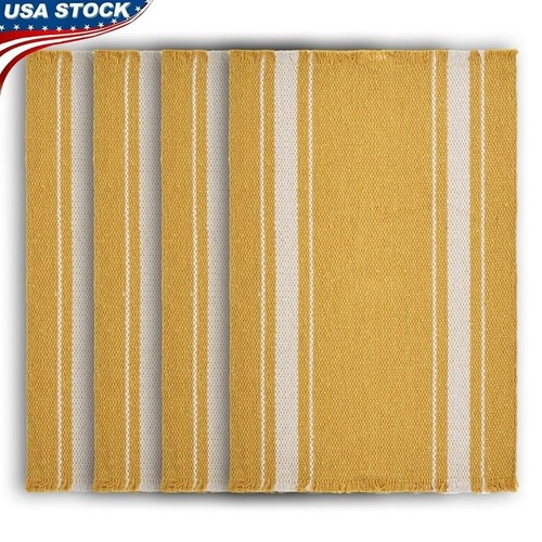 Striped fringed placemats set - fringed,